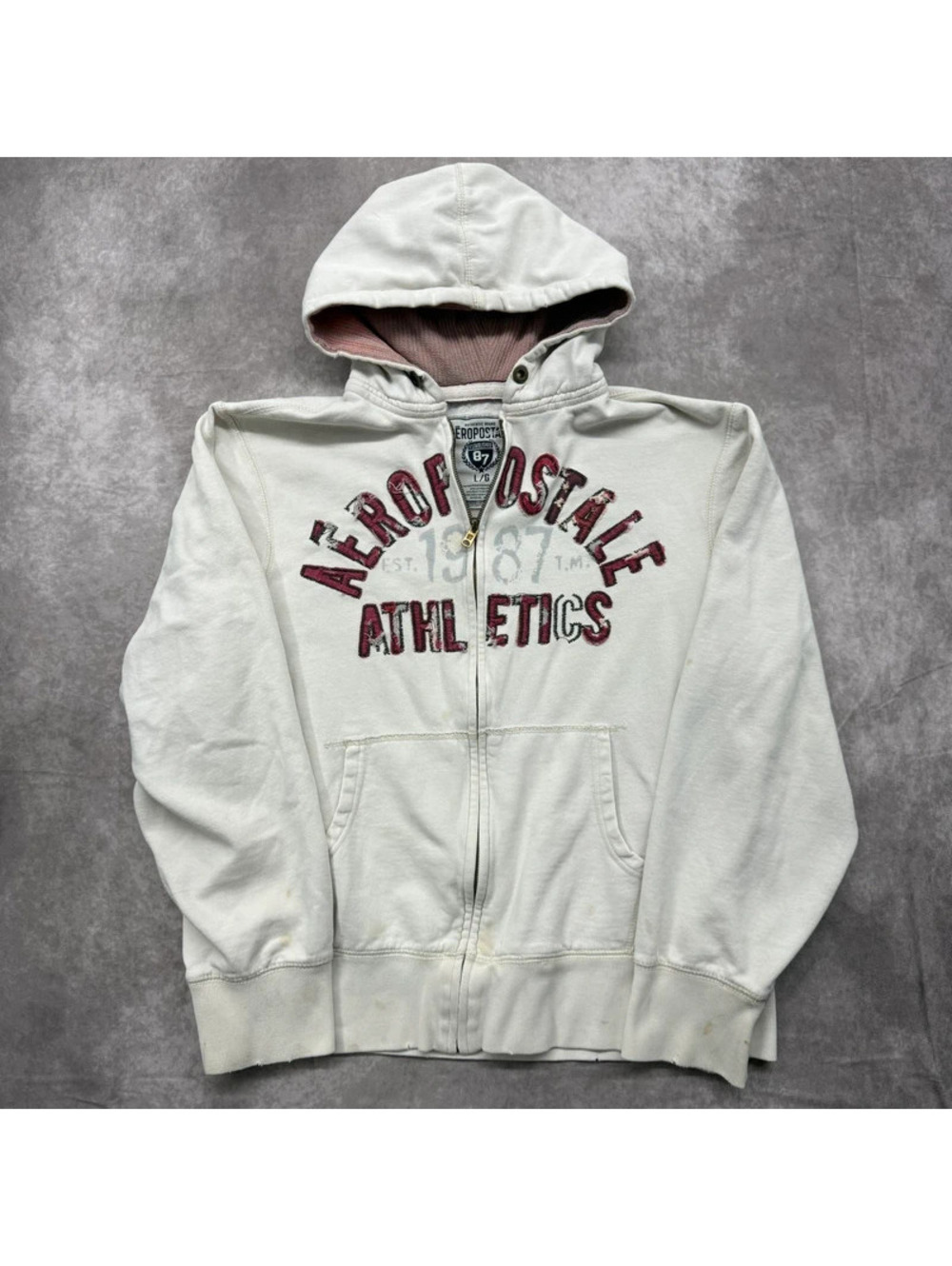 Vintage Aeropostale Womens Large Cream Full Zip Hoodie Athletics Spellout